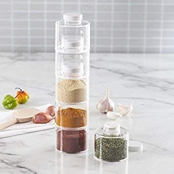 Dealzone 6 Bottle Stackable Spice Rack Carousel, Spice Tower, Space Saving Kitchen Spice Jars, Herbs, Condiments, Spices Seasoning Box Jars with Lids (Transparent)
