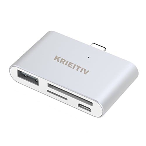 USB C Hub, KRIEITIV USB C Adapter 3.0 Aluminum Type C Hub Card Reader Multi Ports Charger Dock with TF/SD Card Reader and Micro Input for MacBook Cellphone (Silver)