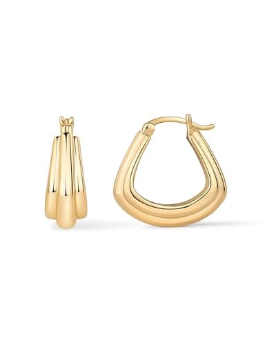 PAVOI 14K Gold Plated Sterling Silver Posts Triangle Chunky Hoop Earrings for Women | Endless Statement Hoops