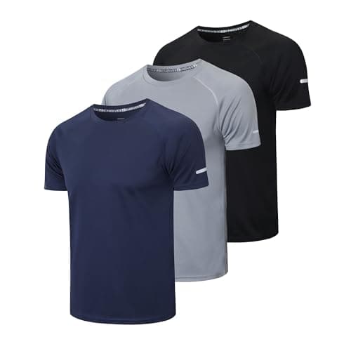 3 Pack Men T-Shirt Quick Dry Work Shirts Moisture Wicking Active Athletic Training Short Sleeve Tops
