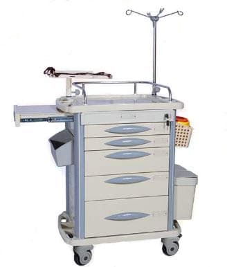 Lite Mobile Emergency Crash Cart with Accessories, IV Pole, O2 Holder, Extended Writing Shelf, Power Cord and Trash Bin