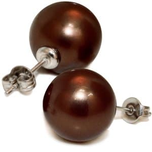 10mm Round Chocolate Shell Pearl Stud Earrings