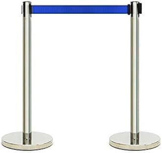 DARIT 2Pcs Heavy Duty Stanchion, Stainless Steel Crowd Control Barrier with Retractable Belt 14KG(2X7Kg) (2mBLUE)