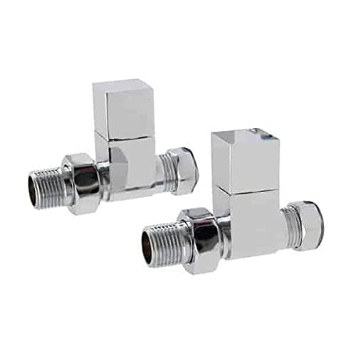 Heated Towel Rail Radiator Valves - Straight, Chrome, Square, Solid Brass, Half Inch BSP.