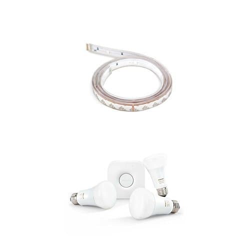 Philips Hue Lightstrip Plus, 2nd Generation with Philips 464495 Hue White and Color Ambiance A19 Starter Kit, 3rd Generation, Compatible with Alexa