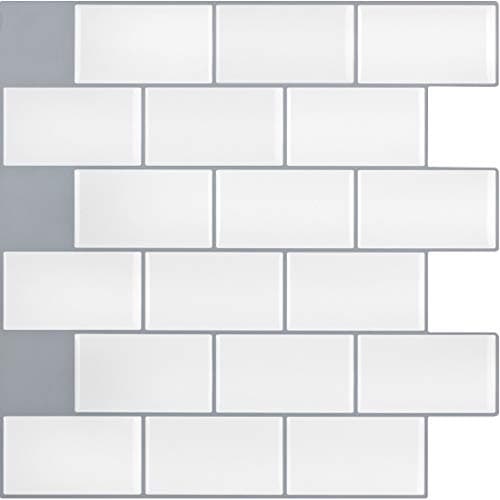 WALL DIMENSION Easy Peel & Stick 3D Vinyl White Subway Tile for Kitchen and Bathroom Back Splash Border. 4 Tile Sheets. 4 sf. WM-124C