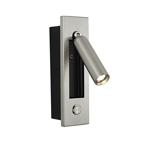 LED Bedroom Lamp Headboard Wall Light Sconce, Bedside Reading Light Recessed Push Switch Wall Lamps, Hotel Bed Side Decorative Wall Sconces Spotlight, 360° Rotatable 92° Foldable (Sand Nickel)