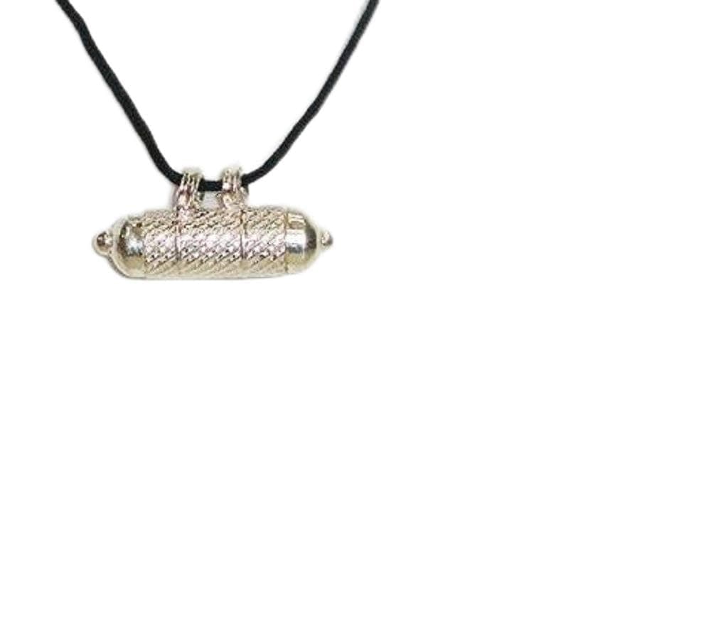 Sterling Silver Kavacha Tube Pendant with Black Thread medium