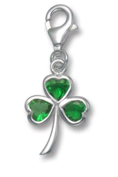 Heather Needham, Sterling Silver Three Stone Shamrock Clip-On Charm - Green Cubic Zirconia 10mm X 14mm