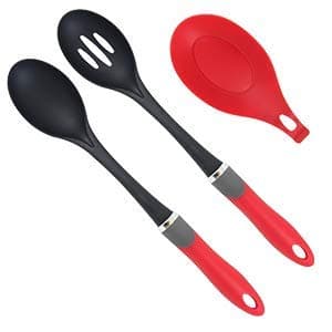 Latest 2PC Cooking Spoon Set with Bonus Silicone Spoon Rest -2 Yr Warranty- Our Nonstick Kitchen Utensils Will Never Scratch Your Pots & Pans