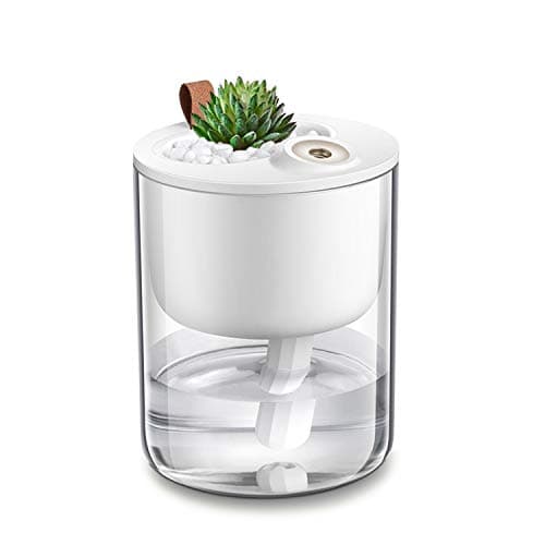 DCMEKA Desk Humidifier, USB Cool Mist Humidifier, Quiet Ultrasonic Mini Humidifiers for Bedroom Home Baby Office Car with Led Light,Timed Auto Shut Off, Lasts Up to 10 Hours (Artificial Plant Include) White