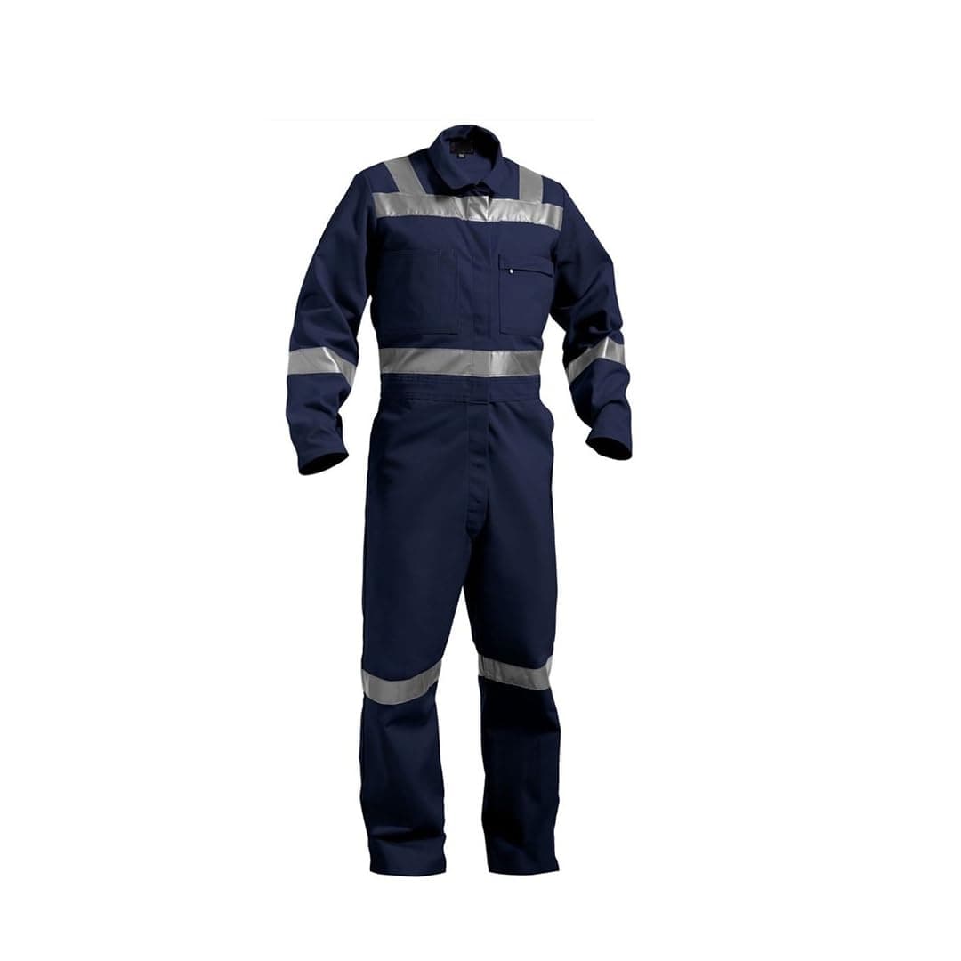 Blue Boiler Suit | Medium, 225 GSM | 100% Cotton with Multiple Pockets | Retardant Industrial Wear | Workwear with Reflective Tape | Unisex Coveralls for Industrial & Protective Use
