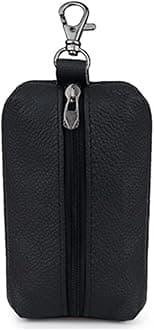 AUONY Unisex Genuine Leather Key Case Wallet Pouch Bag Keychain Holder with Key Ring & Zipper (Black)