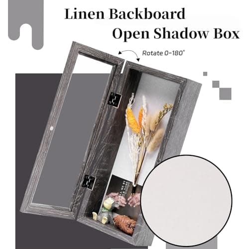 Muzilife 12.5x5 Shadow Box Picture Frame - 2.16" Deep Wood & Glass Display Case Ready to Hang Memory Box Baby Sports Memorabilia, Wedding, Tickets, and Photos, Texture Gray