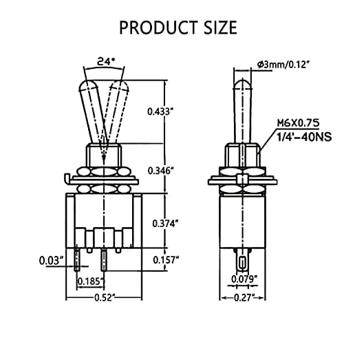mxuteuk 10pcs Mini Miniature Toggle Switch SPST ON/OFF 2 Terminal 2 Position 6A 125V 3A 250V for Car Dash Dashboard MTS-101