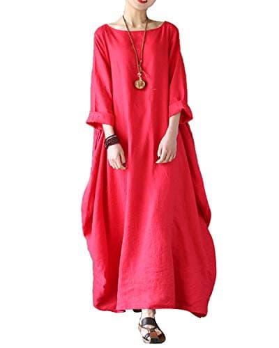 Autumn Solid Loose Long Maxi Dress Cotton Caftan