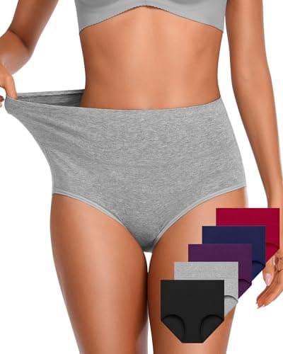 OUENZ Women's Cotton Underwear,Breathable Solid Comfortable High Waist Soft Briefs Panties for Women
