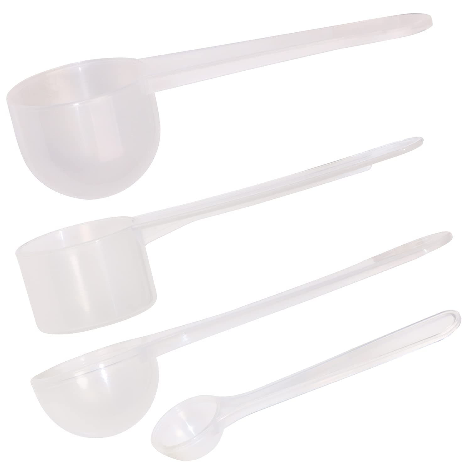 ONLYKXY 4pcs Clear Long Handle Plastic Measuring Spoons Coffee Protein Milk Powder Scoops Spoon Kitchen Tools (1g/3g/5g/10g)