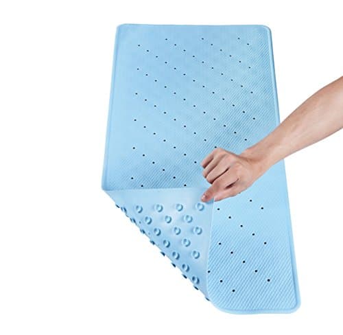 Docbear Natural Rubber Mildew Resistant Non Slip Bath Mat 15W x 33L Inches,Fits Any Size Bath Tub (Blue)