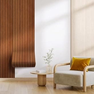 WADILE PVC Wood Grain Panels for Wall, 15.7 in X 17.1 ft Burlywood Soundproof Panels, 3D Wall Panels for Interior Decor, Cover 22.4 Sqft