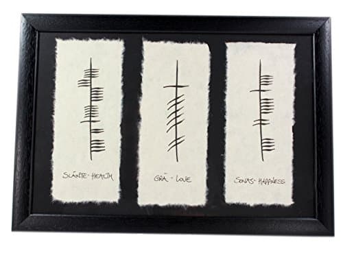 Biddy MurphyIrish Ogham Wall Art Hand Scripted Gaelic Writing Painted on Feathered Bespoke Paper, Black Matted Frame with Glass, 16 ½” x 11” from Ireland