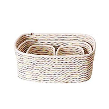 Cotton Rope Storage Baskets With Handles Soft Durable Toy Storage Nursery Bins Home Decorations Laundry For Clothes Toys Shoes (Square Set)