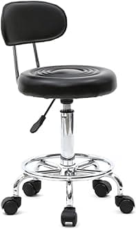 Goujxcy Multi-Purpose Salon Stool Chair, Adjustable Rolling Swivel Stool with Back Cushion and Wheels Perfect for Beauty Salon Spa Tattoo Massage Dental Clinic Office Art Studio, Black