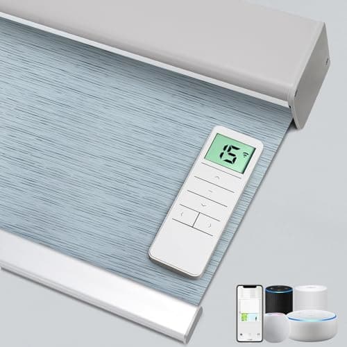 Motorized 100% Blackout Roller Shades – Custom Smart Blinds with Remote Control, Rechargeable Battery or Plug-in Motor, Tuya WiFi Optional, Home & Office Automatic Window Shades (Ash Blue/CH94210)