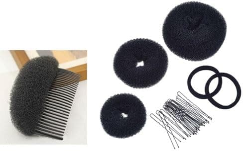 Teenitor Ring Style Bun Maker Set - 3 Pieces, Includes 2 Elastic Bands, 10 Pins & 1 Charming Bump It Up Insert (Black)