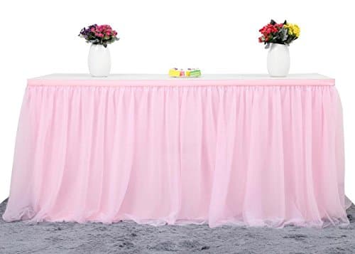 Tulle Table Skirt L108 H30 Table Decorations for Rectangle or Round Tables for Birthday Party, Baby Showers, Wedding Party and Daily Home Decorations（Pink