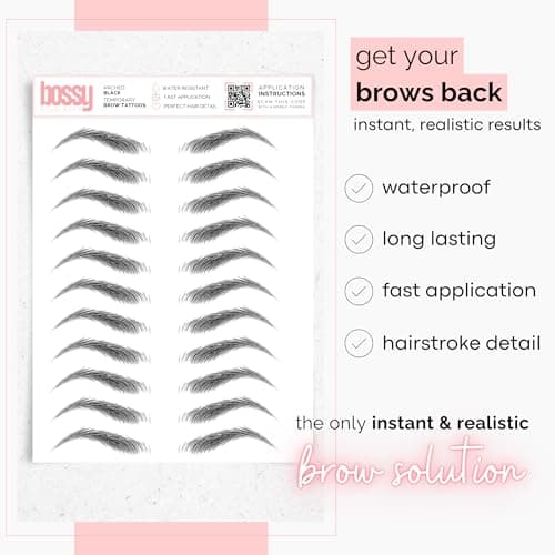 Brows by Bossy Studio & Co Temporary Eyebrow Tattoos Waterproof Eyebrow Stickers, False Tattoos Hair Like Peel Off Instant Transfer Brow arched taupe