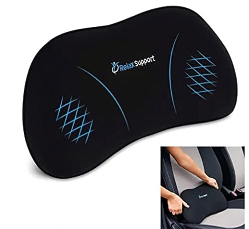 RELAX SUPPORTRS13-S Lumbar Support Pillow for Car - Full Memory Foam, Adjustable Dual Straps, Medium Firm - Promotes Good Spinal Posture&Comfortable Sitting While Driving - Back Support for Car Seat