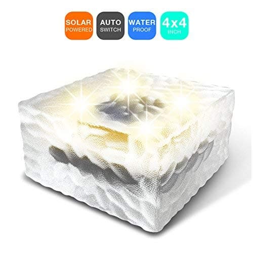 ELWEY Glass Brick Light (1-Pack) with Solar Powered Light Sensor LED Cube Lamp for Garden, Patio & driveway Outdoor Decoration [Warm White]
