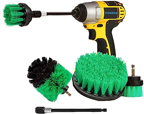 YIHATA Drill Brush Cleaning Brushes Set, 4 Pack Extended Long Attachment Power Scrubber Brushes for Cleaning, Great for Car Carpet Floor Bathroom Toilet Kitchen Ceramic Surface Green