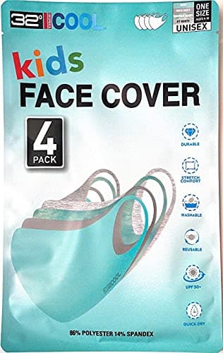 4-pack AUTHENTIC 32 Degrees Cool Kids Unisex Face Mask Cover | Durable, Stretch, Washable, UPF 50+ | Multicolor