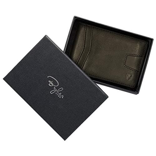 RFID Blocking Slim Minimalist ID Inside Front Pocket Wallet, Money Clip, 9 Slots, Leather (Charcoal Black w/Pull Out Card Slot)