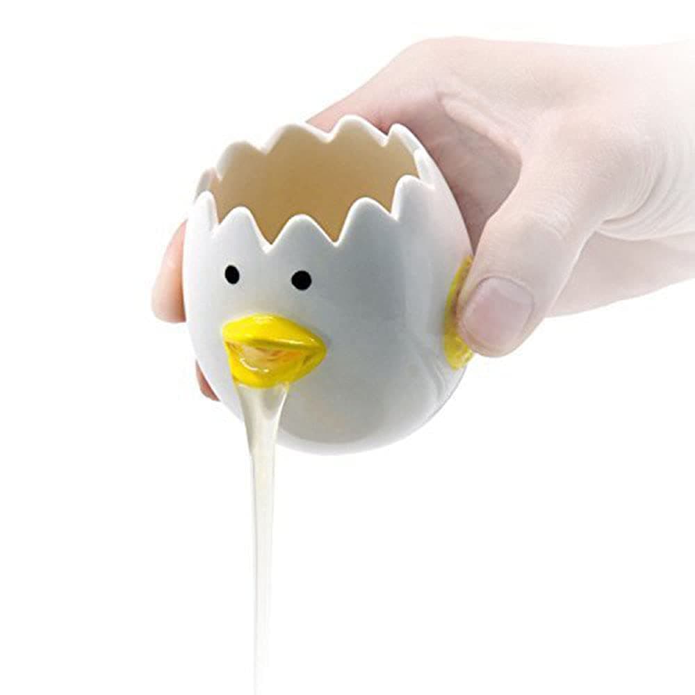 AMZWISH LuoCoCo Cute Egg Separator, Ceramics Vomiting Chicken Egg Yolk White Separator, Practical Household Small Egg Filter Splitter, Kitchen Gadget Baking Assistant Tool, Dishwasher Safe (Yellow)
