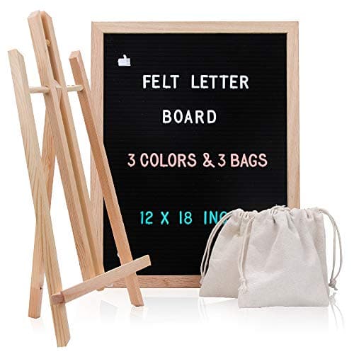 Changeable Letter Board with Letters, 12 x 18 Message Board with 748 Characters, Black Felt Board, Oak Wood Frame, Mounting Hook and 3 Free Storage Bag Perfect Gift