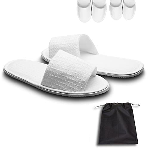 echoapple Waffle Open Toe White Slippers-Two Size Fit Most Men and Women for Spa, Party Guest, Hotel and Travel (Large, White-10 Pairs)