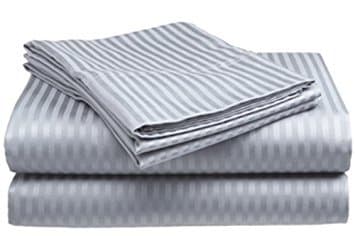 Crystal Trading 4-Piece Bed Sheet Set - Dobby Stripe - 100% Cotton Sateen - 400 Thread Count (Full, Silver)