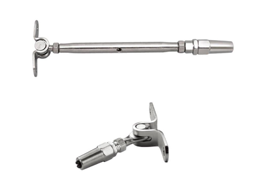 1/8 Cable Railing Kit. Wall Mounted Toggle Swageless Tensioner Stainless Steel 316/Polished 1-Pack, Wall Mounted Toggle Swageless Terminal 1-Pack.