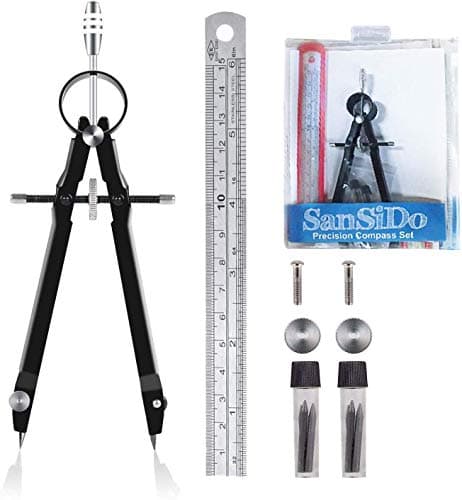 SanSiDo Precision Compass Geometry Set with Lead Refills and Carry Bag Perfect for Student Artist Designer Professional Metal Compass for Geometry, Math, Drawing, Drafting, School