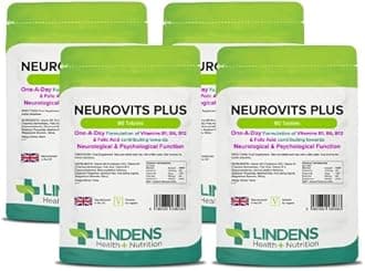 Lindens - Neurovits Plus Tablets - 360 Pack (90 Pack x 4) - UK Made - Contains Vitamin B1, B6, B12 & Folic Acid Contributes Towards Normal Psychological Function, Healthy Heart & Nervous System