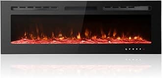 M.C.HausUltra-Thin Electric Fireplace Low Noise, 12 Variable & Breath Colors Flame, Recessed Wall Mounted Free Standing, Touch Screen & Remote Control, Crystal & Log Set(50 inch/127 cm)