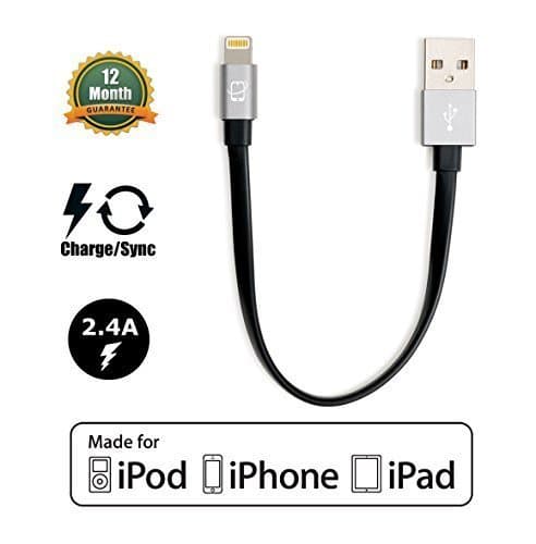 CreatePros MFi Certified Short Lightning to USB Cable with Aluminum Connectors Compatible with iPhone, iPad and iPod - 7.5 Inches (19 Centimeters) - Space Gray/Black