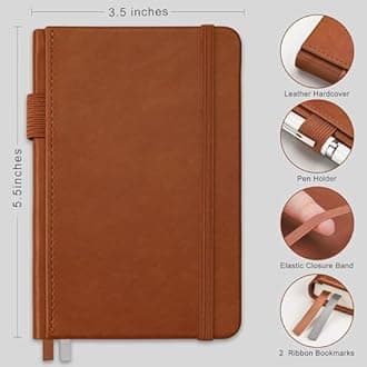 RETTACY Pocket Journal Notebook, 2-Pack, 160 Numbered Lined Pages per Pack, A6 Mini Small Size (3.5" × 5.5"), for Work, Journaling, Leather Hardcover, 100 GSM Thick Paper (Black & Brown)