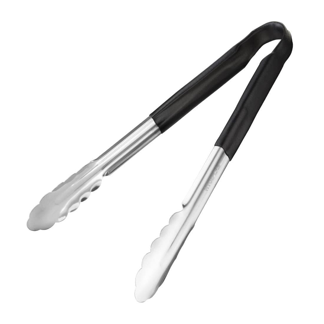 Hygiplas Pro-Grade Kitchen Serving Tongs 300mm, Black Colour Coded - General Use, Stainless Steel, Vinyl Coated Handles | CB153