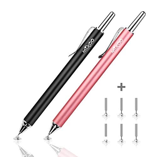 Mixoo Retractable Precision Stylus Pen - Universal Capacitive Disc Tip Stylus with Replacement Tips for iPad, iPhone, Samsung Galaxy, Tablet and Other Touch Screen Devices (Black+Rose Gold)