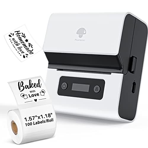 Phomemo Label Maker- M221 Address Label Printer 3’’ Portable Bluetooth Label Maker Machine for Barcode, Address, Logo, Mailing, Stickers, Small Business, Home, Office, White
