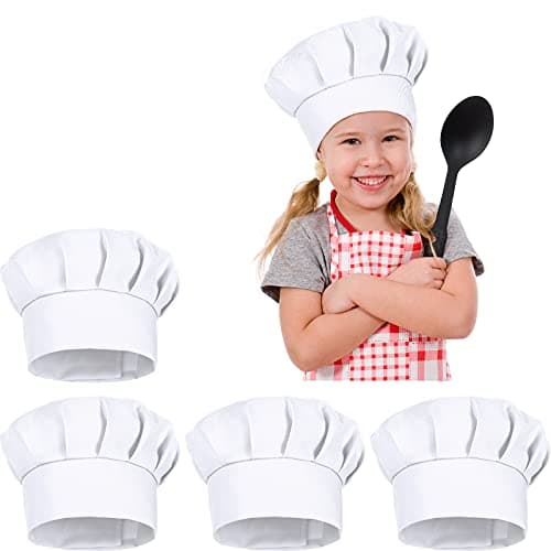 4 Pcs Chef Hats for Kids Adjustable Chef Hat Cook Toques Cooking Baker Cap for Baking Cooking Parties